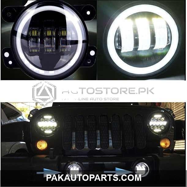 Jeep Led Fog Lamp Black White Halo 4 inches
